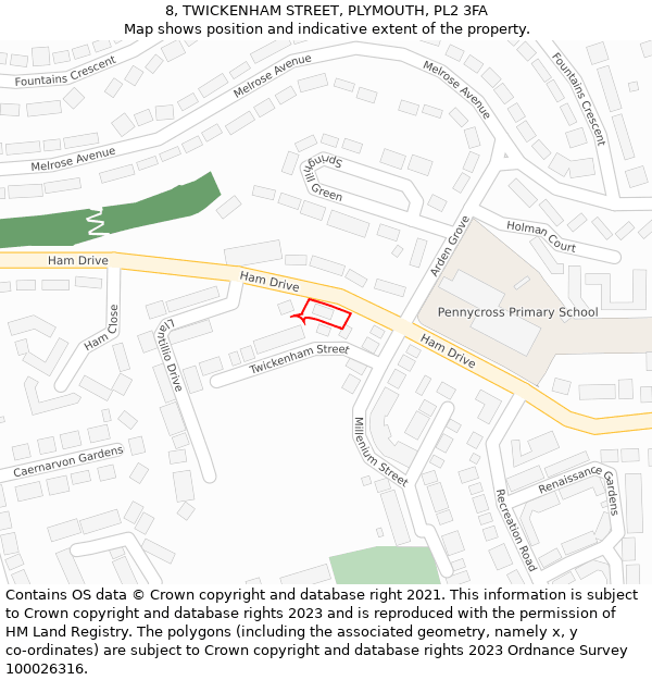 8, TWICKENHAM STREET, PLYMOUTH, PL2 3FA: Location map and indicative extent of plot