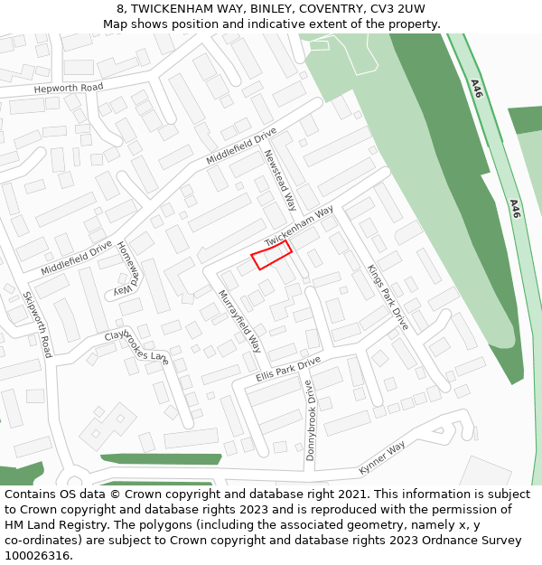8, TWICKENHAM WAY, BINLEY, COVENTRY, CV3 2UW: Location map and indicative extent of plot