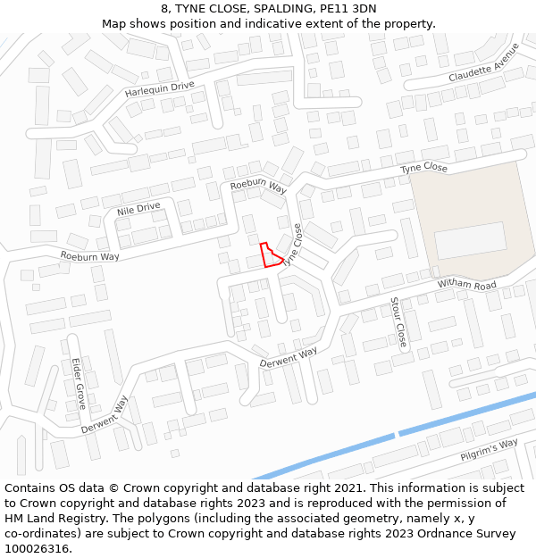 8, TYNE CLOSE, SPALDING, PE11 3DN: Location map and indicative extent of plot