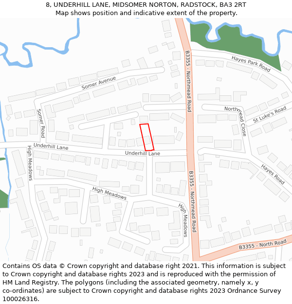8, UNDERHILL LANE, MIDSOMER NORTON, RADSTOCK, BA3 2RT: Location map and indicative extent of plot