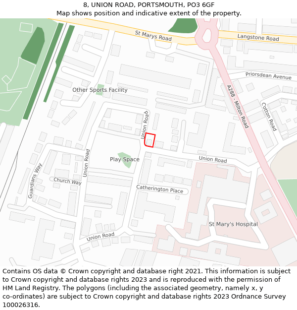 8, UNION ROAD, PORTSMOUTH, PO3 6GF: Location map and indicative extent of plot