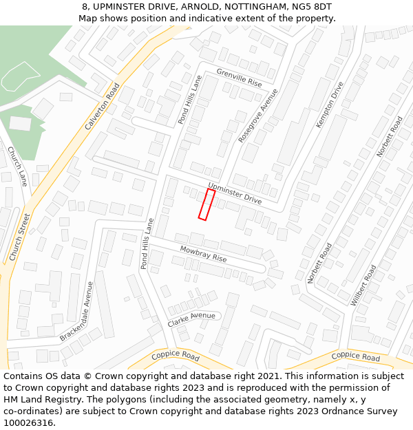 8, UPMINSTER DRIVE, ARNOLD, NOTTINGHAM, NG5 8DT: Location map and indicative extent of plot
