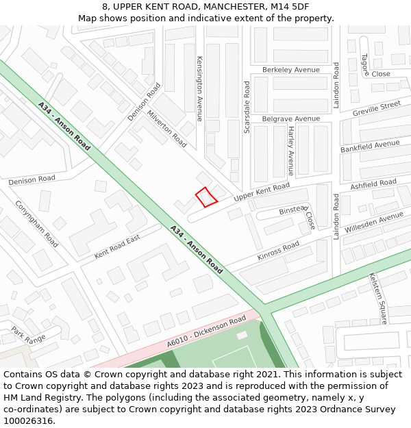 8, UPPER KENT ROAD, MANCHESTER, M14 5DF: Location map and indicative extent of plot