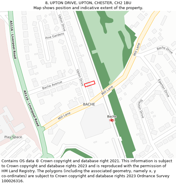 8, UPTON DRIVE, UPTON, CHESTER, CH2 1BU: Location map and indicative extent of plot