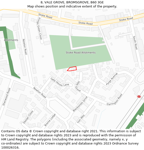 8, VALE GROVE, BROMSGROVE, B60 3GE: Location map and indicative extent of plot