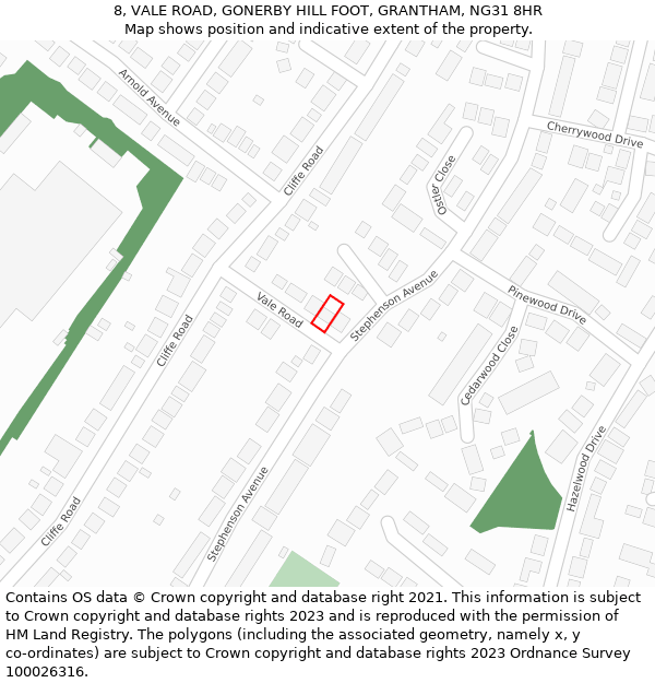 8, VALE ROAD, GONERBY HILL FOOT, GRANTHAM, NG31 8HR: Location map and indicative extent of plot