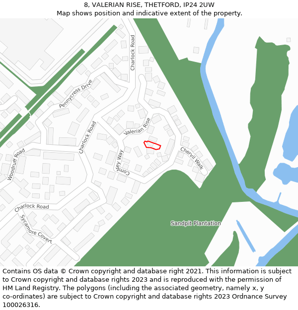 8, VALERIAN RISE, THETFORD, IP24 2UW: Location map and indicative extent of plot