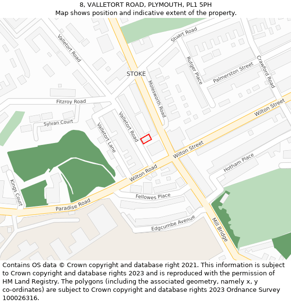 8, VALLETORT ROAD, PLYMOUTH, PL1 5PH: Location map and indicative extent of plot