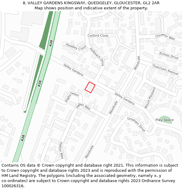 8, VALLEY GARDENS KINGSWAY, QUEDGELEY, GLOUCESTER, GL2 2AR: Location map and indicative extent of plot