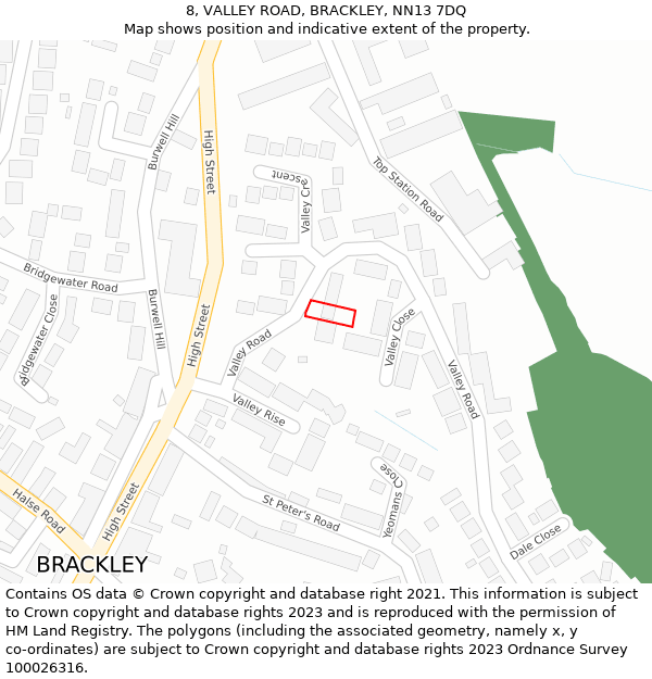 8, VALLEY ROAD, BRACKLEY, NN13 7DQ: Location map and indicative extent of plot