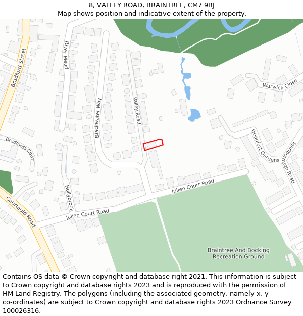 8, VALLEY ROAD, BRAINTREE, CM7 9BJ: Location map and indicative extent of plot