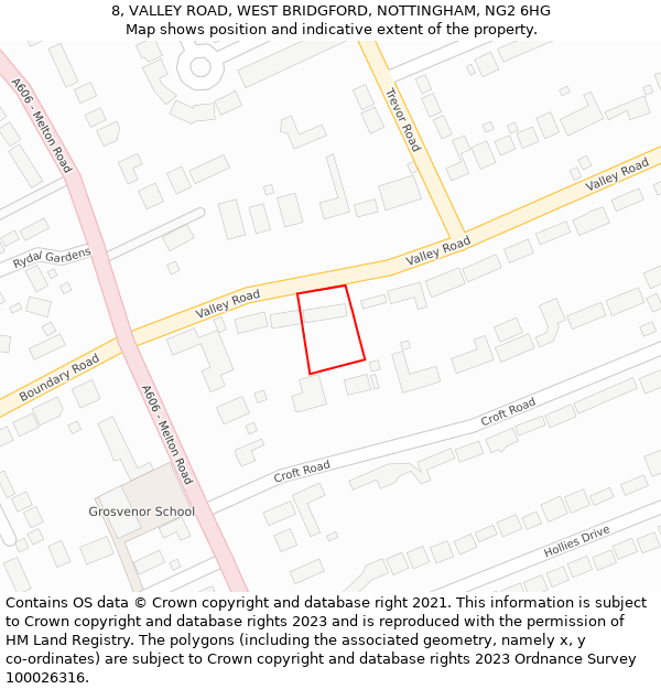 8, VALLEY ROAD, WEST BRIDGFORD, NOTTINGHAM, NG2 6HG: Location map and indicative extent of plot