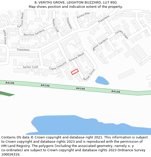 8, VERITAS GROVE, LEIGHTON BUZZARD, LU7 9SG: Location map and indicative extent of plot