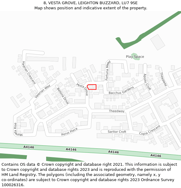 8, VESTA GROVE, LEIGHTON BUZZARD, LU7 9SE: Location map and indicative extent of plot