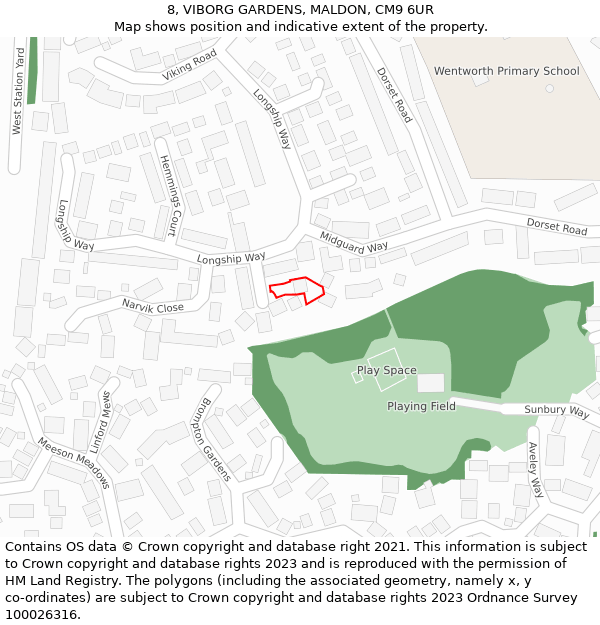 8, VIBORG GARDENS, MALDON, CM9 6UR: Location map and indicative extent of plot