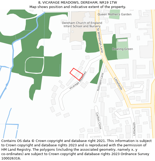 8, VICARAGE MEADOWS, DEREHAM, NR19 1TW: Location map and indicative extent of plot