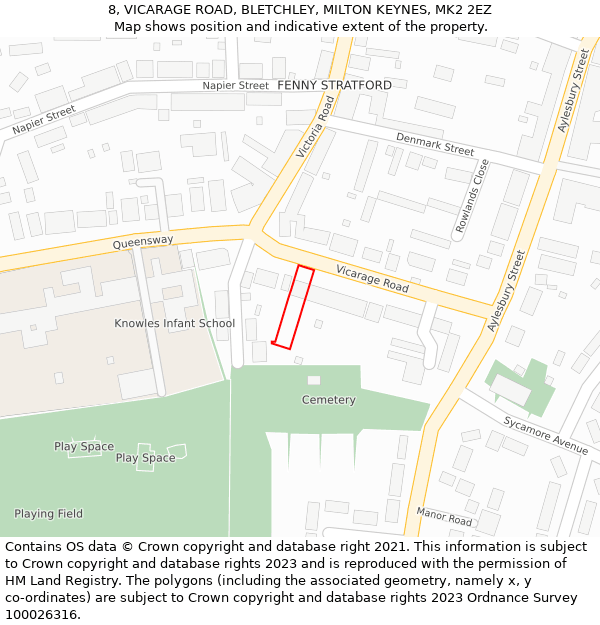 8, VICARAGE ROAD, BLETCHLEY, MILTON KEYNES, MK2 2EZ: Location map and indicative extent of plot