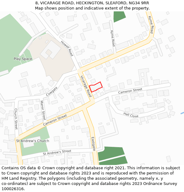 8, VICARAGE ROAD, HECKINGTON, SLEAFORD, NG34 9RR: Location map and indicative extent of plot