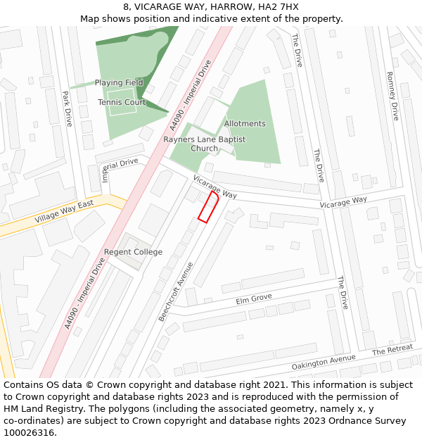 8, VICARAGE WAY, HARROW, HA2 7HX: Location map and indicative extent of plot