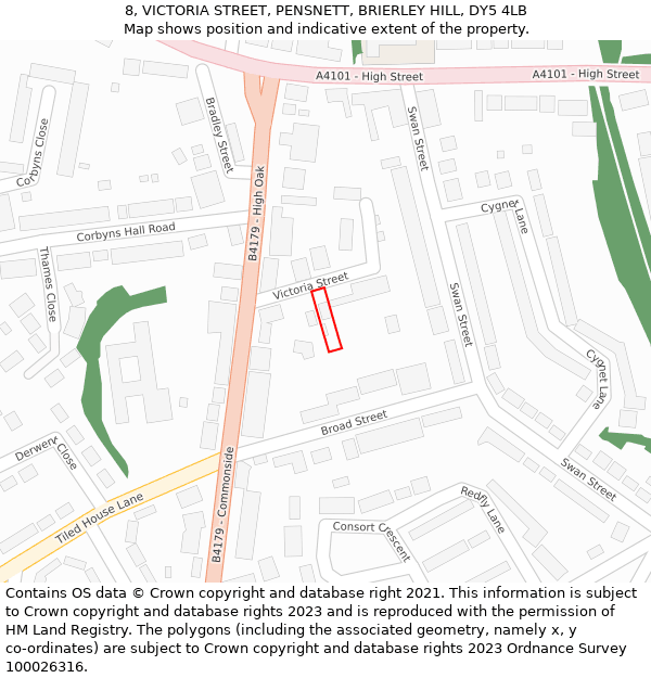 8, VICTORIA STREET, PENSNETT, BRIERLEY HILL, DY5 4LB: Location map and indicative extent of plot