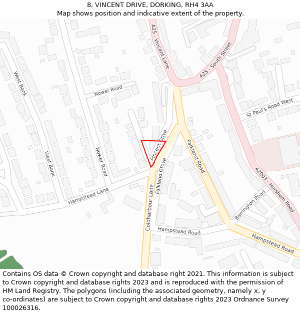 8, VINCENT DRIVE, DORKING, RH4 3AA: Location map and indicative extent of plot