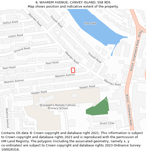 8, WAAREM AVENUE, CANVEY ISLAND, SS8 9DS: Location map and indicative extent of plot