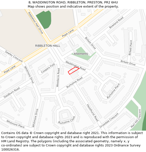 8, WADDINGTON ROAD, RIBBLETON, PRESTON, PR2 6HU: Location map and indicative extent of plot