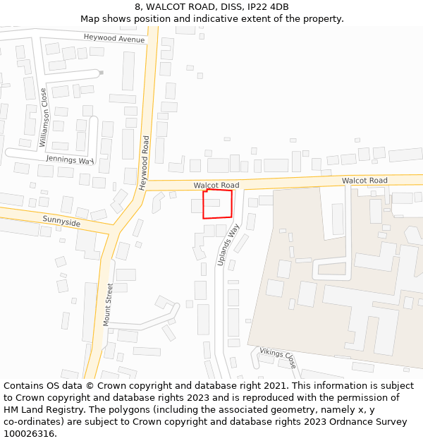 8, WALCOT ROAD, DISS, IP22 4DB: Location map and indicative extent of plot