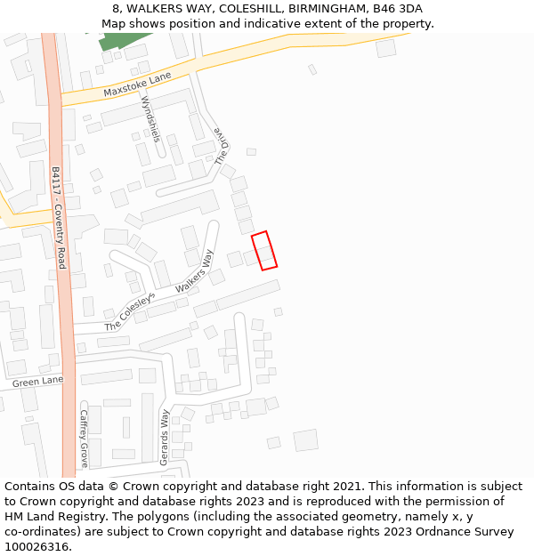8, WALKERS WAY, COLESHILL, BIRMINGHAM, B46 3DA: Location map and indicative extent of plot