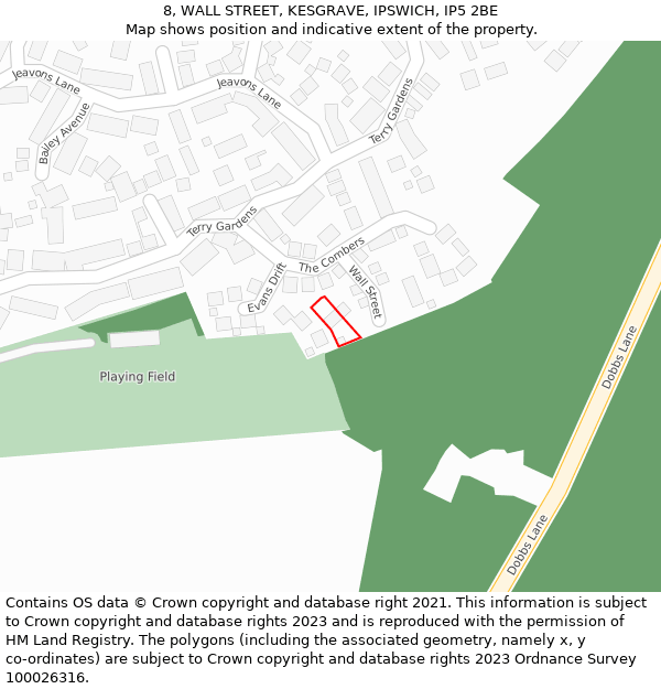 8, WALL STREET, KESGRAVE, IPSWICH, IP5 2BE: Location map and indicative extent of plot