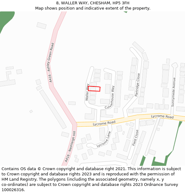 8, WALLER WAY, CHESHAM, HP5 3FH: Location map and indicative extent of plot