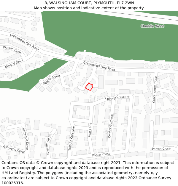 8, WALSINGHAM COURT, PLYMOUTH, PL7 2WN: Location map and indicative extent of plot
