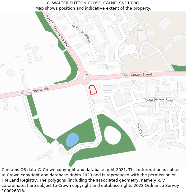 8, WALTER SUTTON CLOSE, CALNE, SN11 0RG: Location map and indicative extent of plot