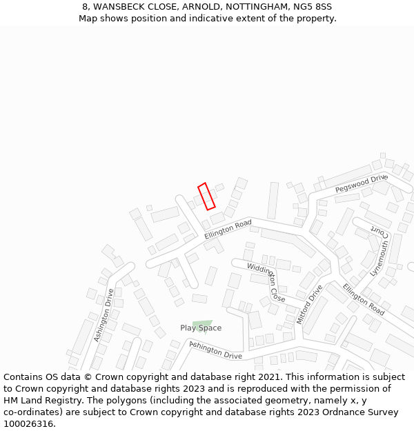 8, WANSBECK CLOSE, ARNOLD, NOTTINGHAM, NG5 8SS: Location map and indicative extent of plot