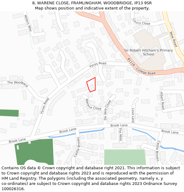 8, WARENE CLOSE, FRAMLINGHAM, WOODBRIDGE, IP13 9SR: Location map and indicative extent of plot