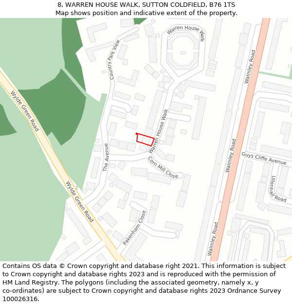 8, WARREN HOUSE WALK, SUTTON COLDFIELD, B76 1TS: Location map and indicative extent of plot