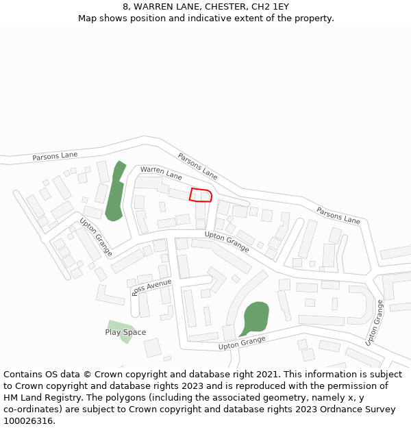 8, WARREN LANE, CHESTER, CH2 1EY: Location map and indicative extent of plot
