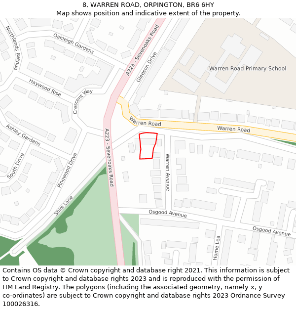 8, WARREN ROAD, ORPINGTON, BR6 6HY: Location map and indicative extent of plot