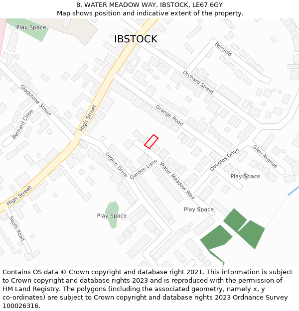 8, WATER MEADOW WAY, IBSTOCK, LE67 6GY: Location map and indicative extent of plot