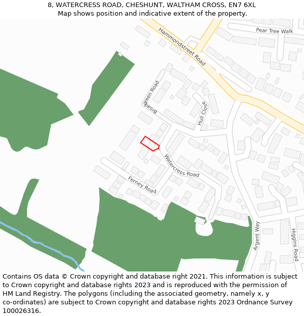 8, WATERCRESS ROAD, CHESHUNT, WALTHAM CROSS, EN7 6XL: Location map and indicative extent of plot