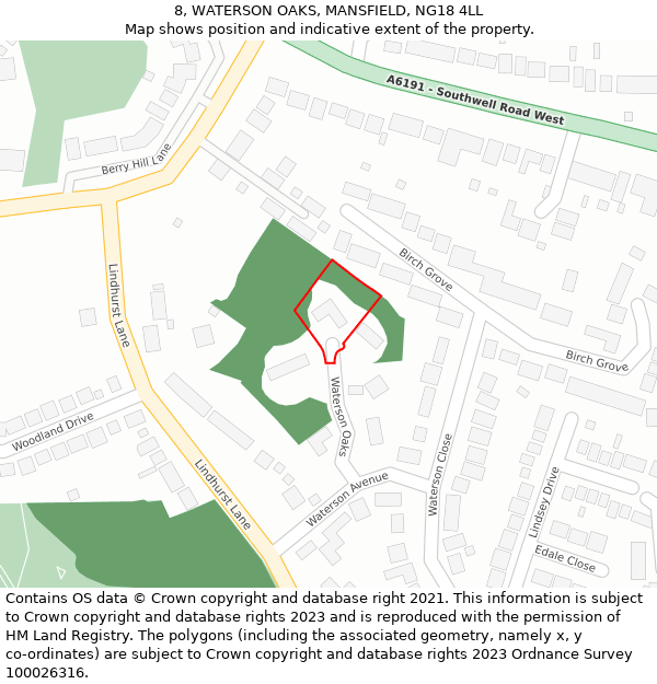 8, WATERSON OAKS, MANSFIELD, NG18 4LL: Location map and indicative extent of plot