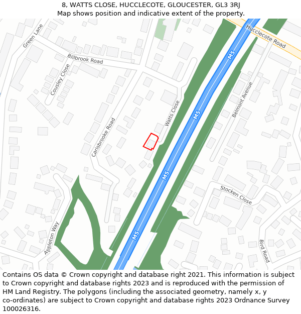 8, WATTS CLOSE, HUCCLECOTE, GLOUCESTER, GL3 3RJ: Location map and indicative extent of plot