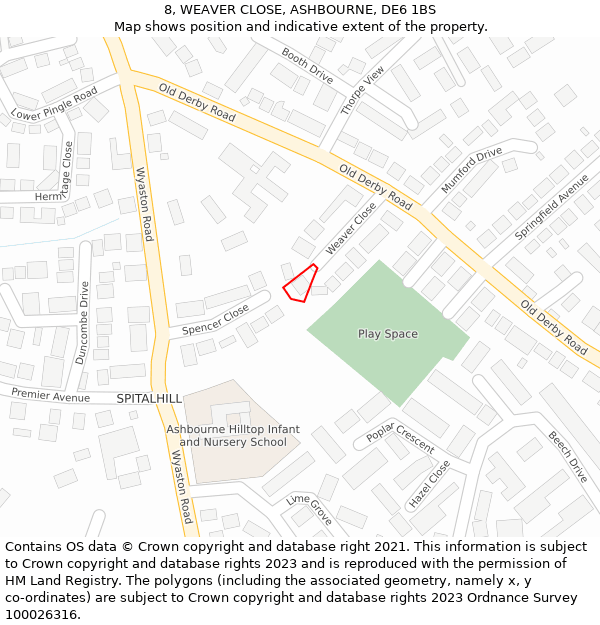 8, WEAVER CLOSE, ASHBOURNE, DE6 1BS: Location map and indicative extent of plot