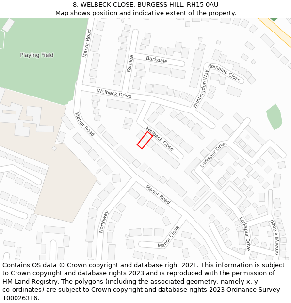 8, WELBECK CLOSE, BURGESS HILL, RH15 0AU: Location map and indicative extent of plot