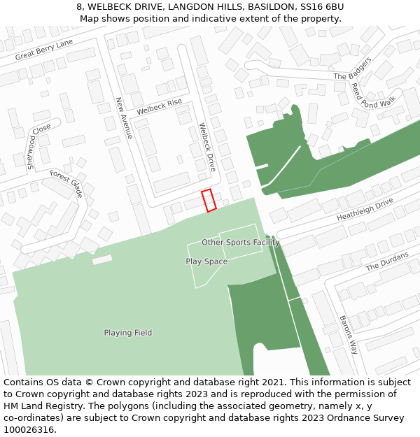 8, WELBECK DRIVE, LANGDON HILLS, BASILDON, SS16 6BU: Location map and indicative extent of plot