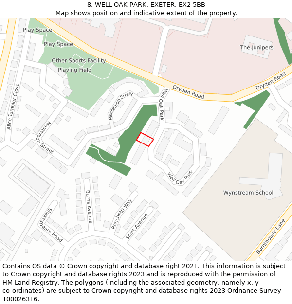 8, WELL OAK PARK, EXETER, EX2 5BB: Location map and indicative extent of plot