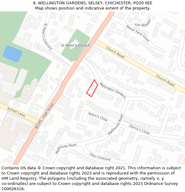 8, WELLINGTON GARDENS, SELSEY, CHICHESTER, PO20 0EE: Location map and indicative extent of plot