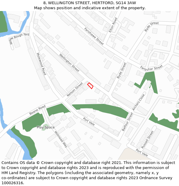 8, WELLINGTON STREET, HERTFORD, SG14 3AW: Location map and indicative extent of plot