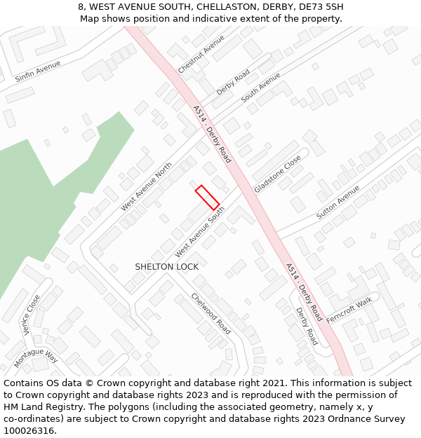 8, WEST AVENUE SOUTH, CHELLASTON, DERBY, DE73 5SH: Location map and indicative extent of plot