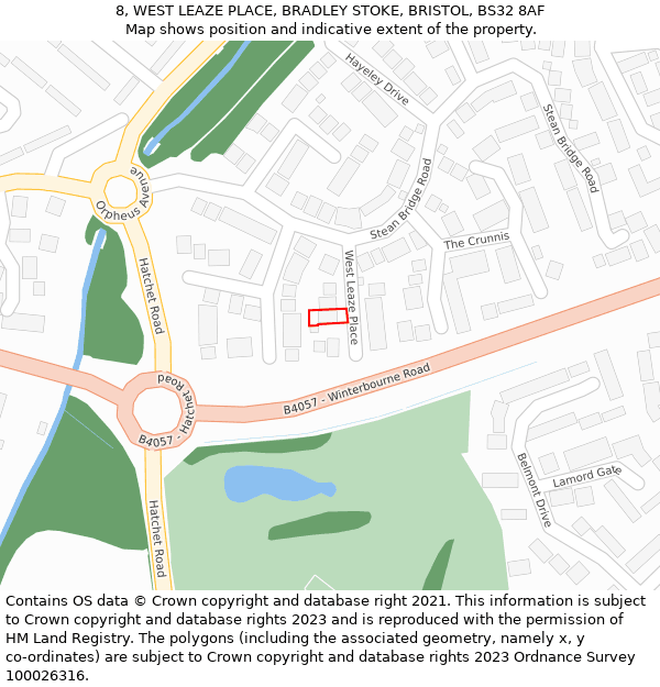 8, WEST LEAZE PLACE, BRADLEY STOKE, BRISTOL, BS32 8AF: Location map and indicative extent of plot